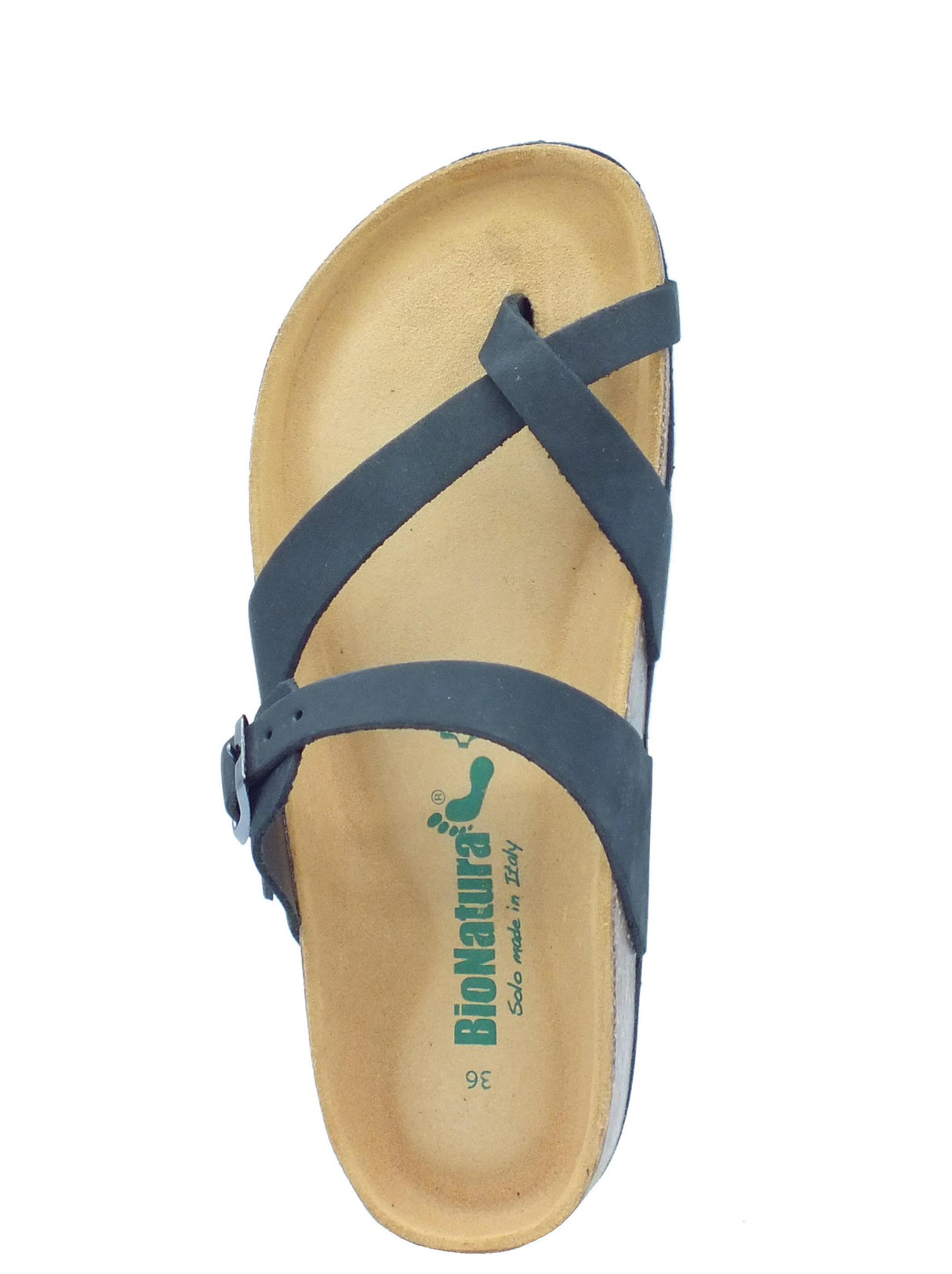 BioNatura BioNatura 11A456 Imb Nabuk Nero Infradito per Donna in pelle zeppa bassa Nero