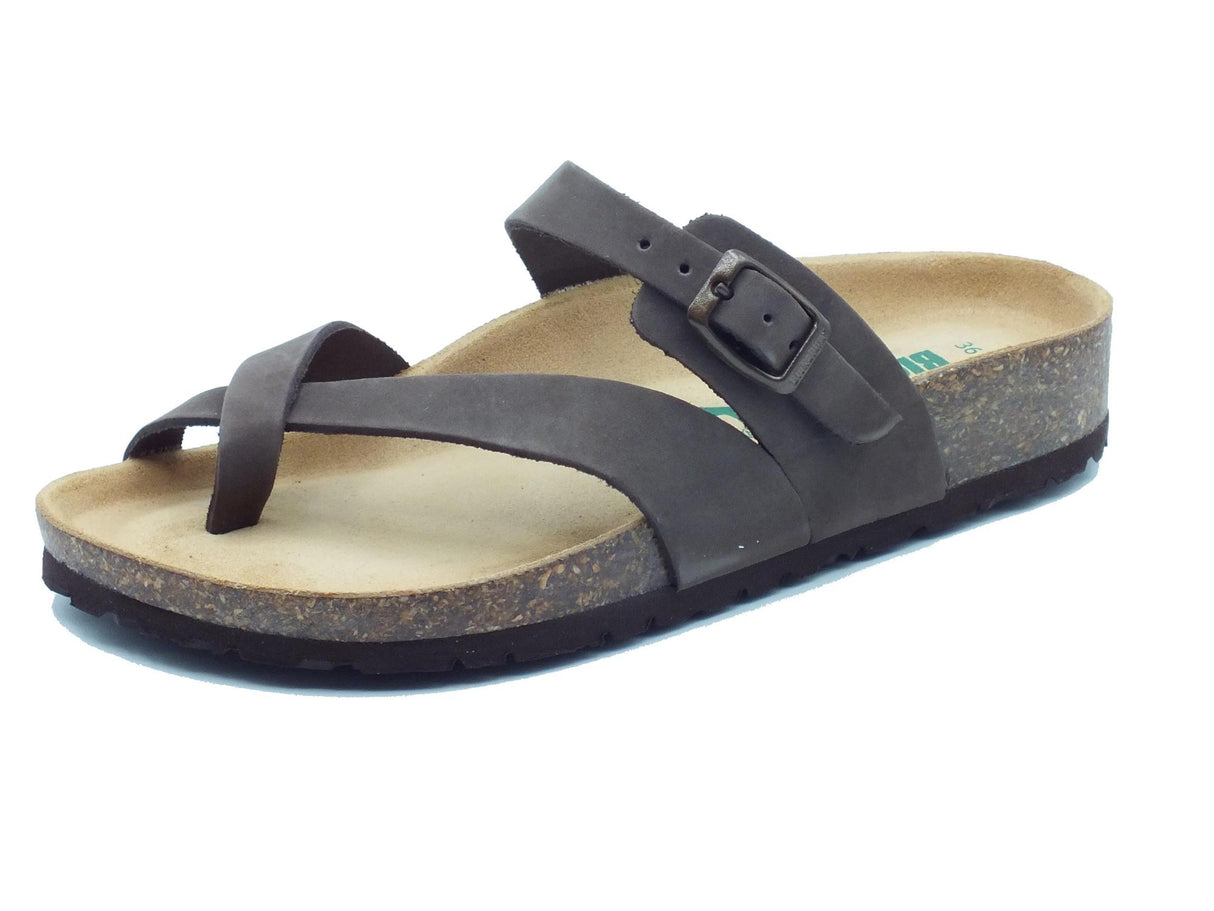 BioNatura BioNatura 11A456 Imb Nabuk T. Moro Infradito per Donna in pelle con zeppa bassa e fibia testa di moro