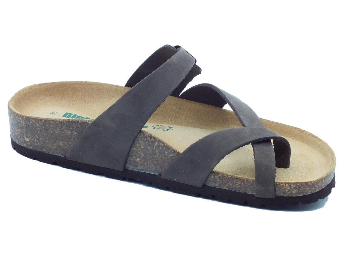 BioNatura BioNatura 11A456 Imb Nabuk T. Moro Infradito per Donna in pelle con zeppa bassa e fibia testa di moro