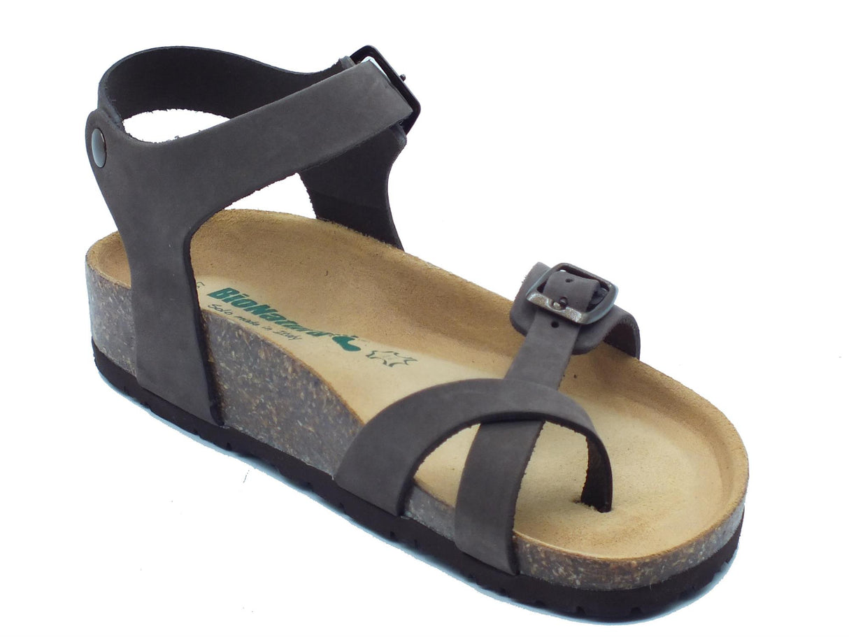 BioNatura BioNatura 11A678 Imb Nabuk T.Moro Infradito per Donna in pelle zeppa bassa T.Moro