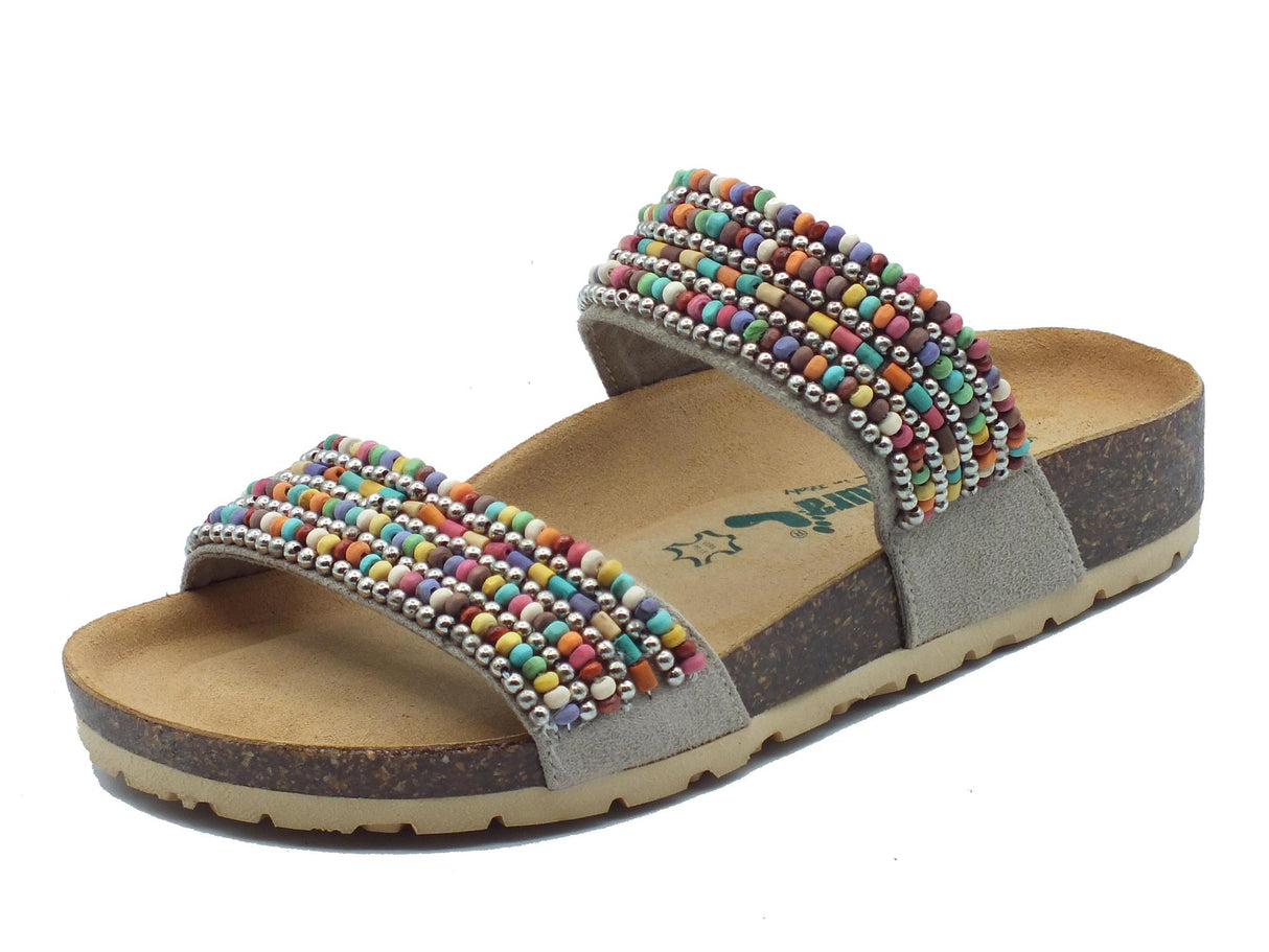 BioNatura BioNatura 11 Alba Imb Suede Beige Sandali per Donna con perline multicolore zeppa bassa Beige