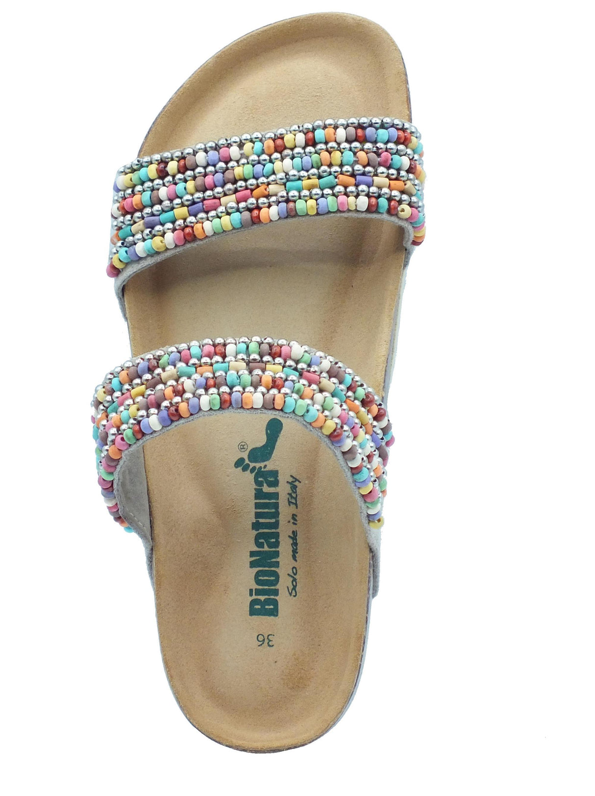 BioNatura BioNatura 11 Alba Imb Suede Beige Sandali per Donna con perline multicolore zeppa bassa Beige