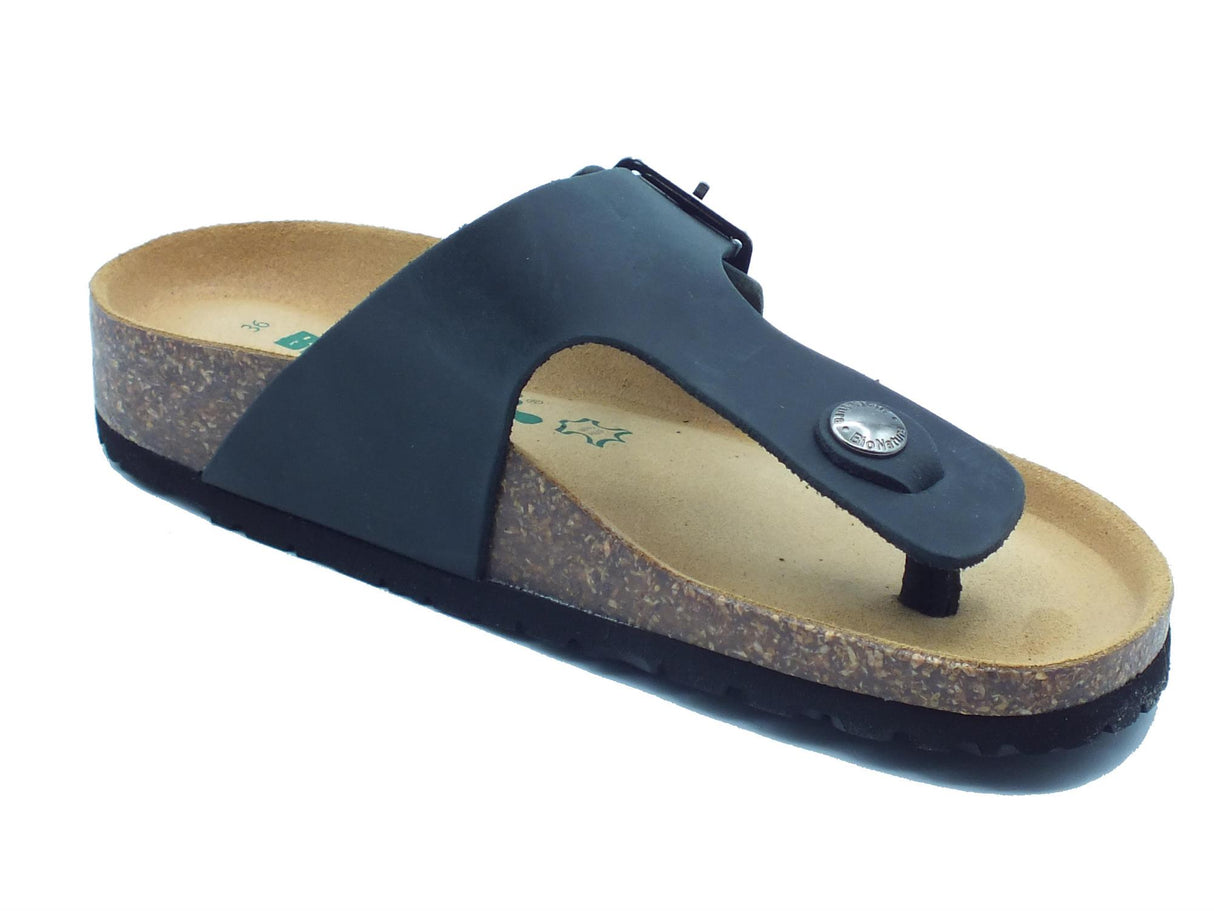 BioNatura BioNatura 11FINGER Imb Horse Nero Infradito per Donna in pelle zeppa bassa fibietta Nero