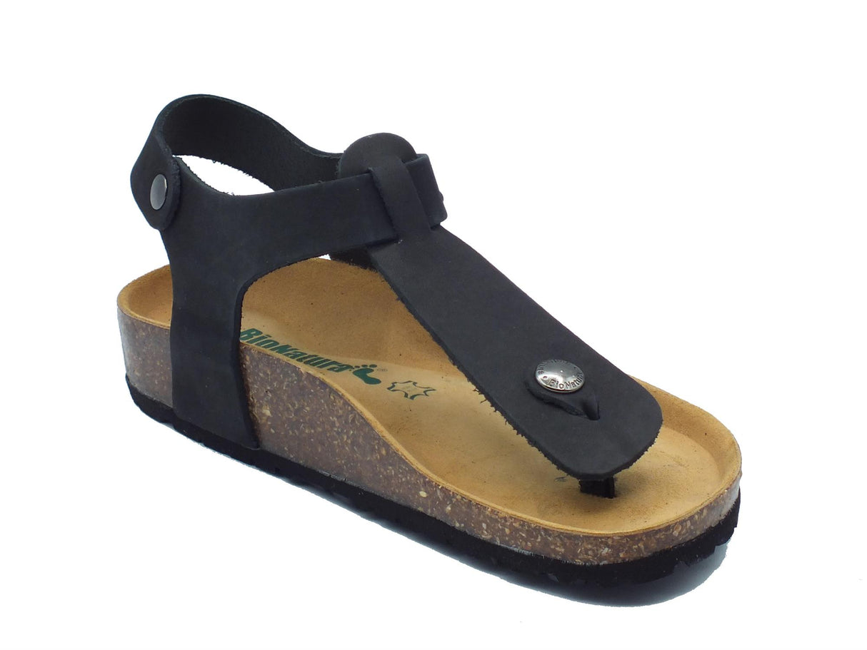 BioNatura BioNatura 11WALKD Imb Nabuk Nero Infradito per Donna in pelle zeppa bassa fibietta Nero