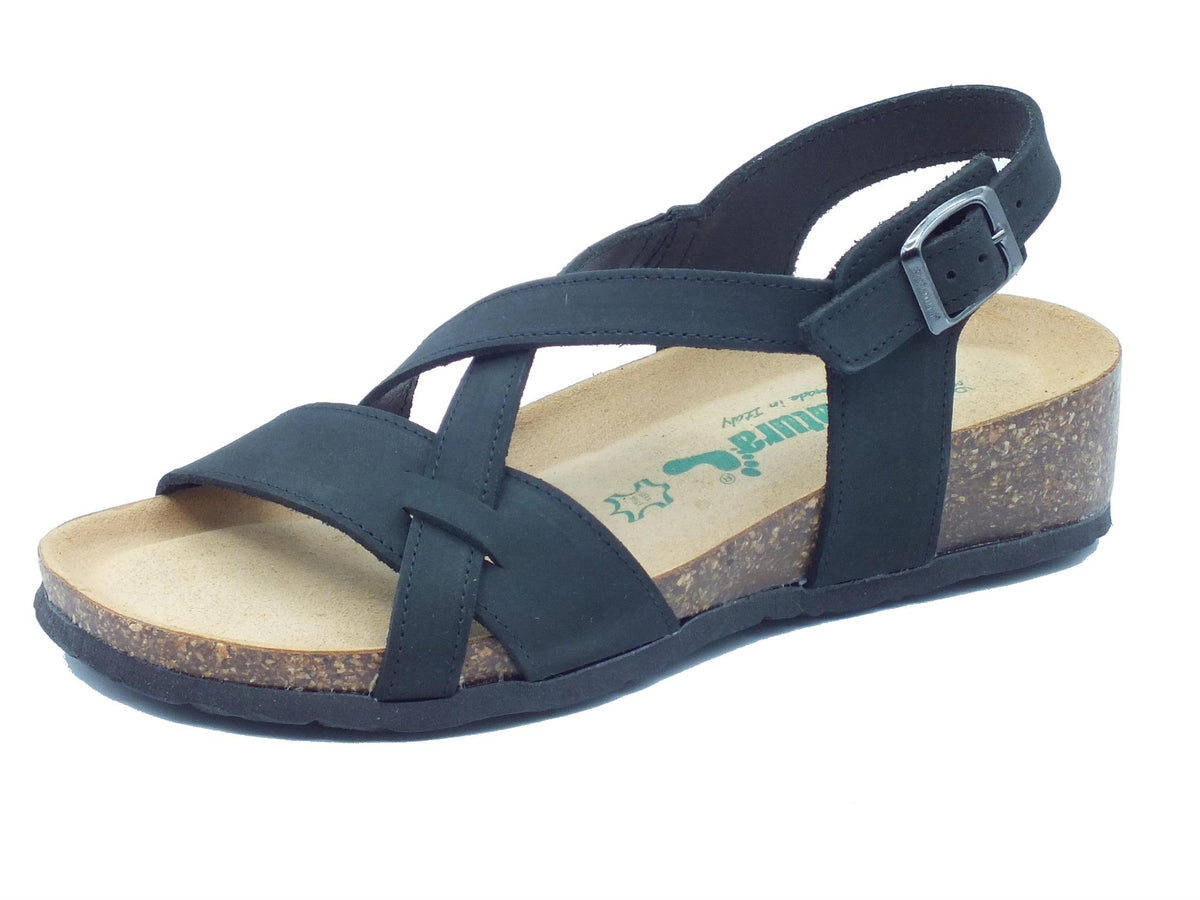 BioNatura BioNatura Sandali zeppa bassa Donna 12A826 Imb Nabuk Nero pelle nero Nero