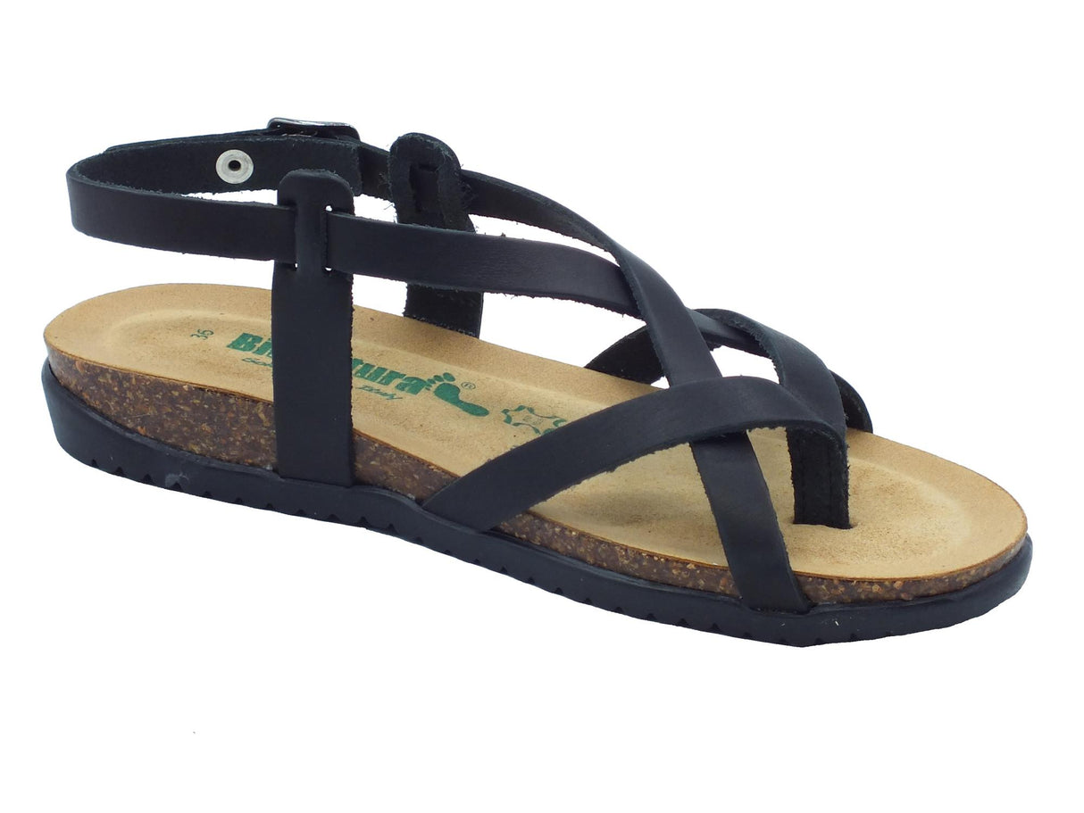 BioNatura BioNatura 34A2005 Toronto Nero Infradito per Donna in pelle zeppa bassa fibietta Nero