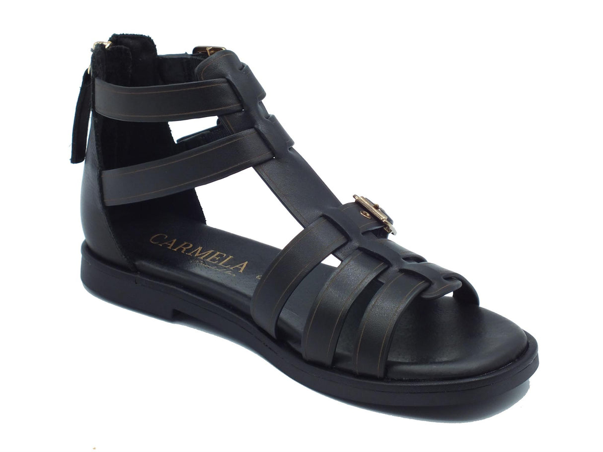 Carmela Carmela 161397 Z.Piel Negro Sandali per Donna in pelle marrone con fibiette e lampo Negro