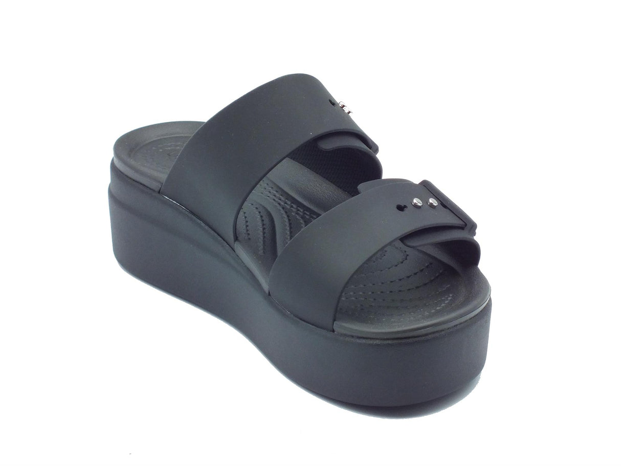 Crocs Crocs 207431 Brooklyn Buckle Lowwdg Black Sandali con zeppa alta per Donna in gomma Black