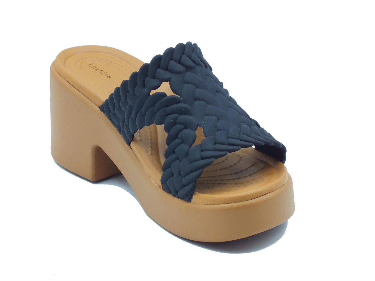 Crocs Crocs 209979 Brooklyn Slide Heel Black Sandali con tacco alto per Donna in gomma Nero