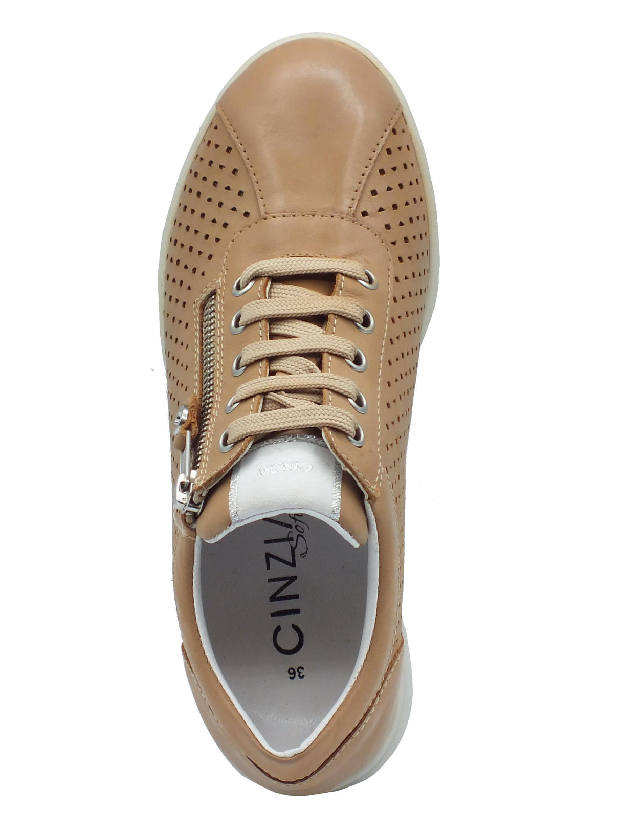 Cinzia Soft Cinzia Soft IV221781 Sesamo Sneakers Confort per Donna in pelle traforata marrone con lacci e lampo Sesamo