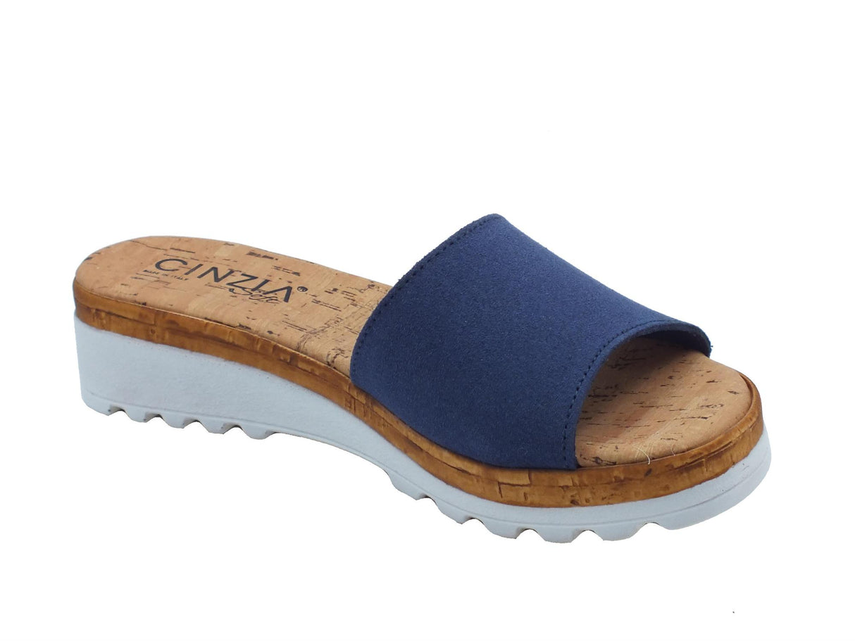 Cinzia Soft Cinzia Soft IAF23316C Blu Sandali scalsati con zeppa per Donna in nabuk Blu