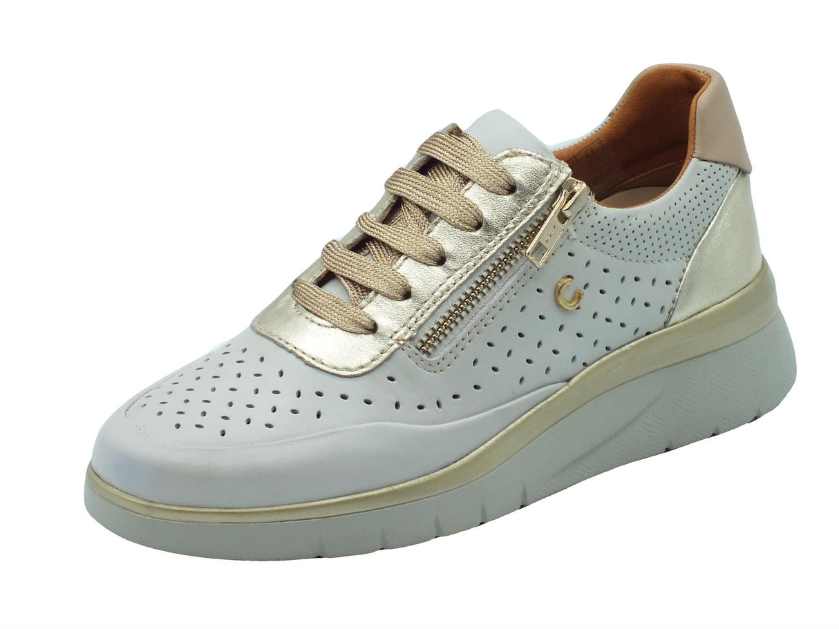 Cinzia Soft Cinzia Soft IV816953 Snow White Scarpe Confort per Donna in pelle traforata con lampo e lacci Snow White