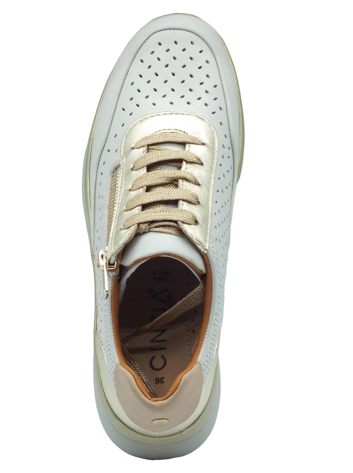 Cinzia Soft Cinzia Soft IV816953 Snow White Scarpe Confort per Donna in pelle traforata con lampo e lacci Snow White