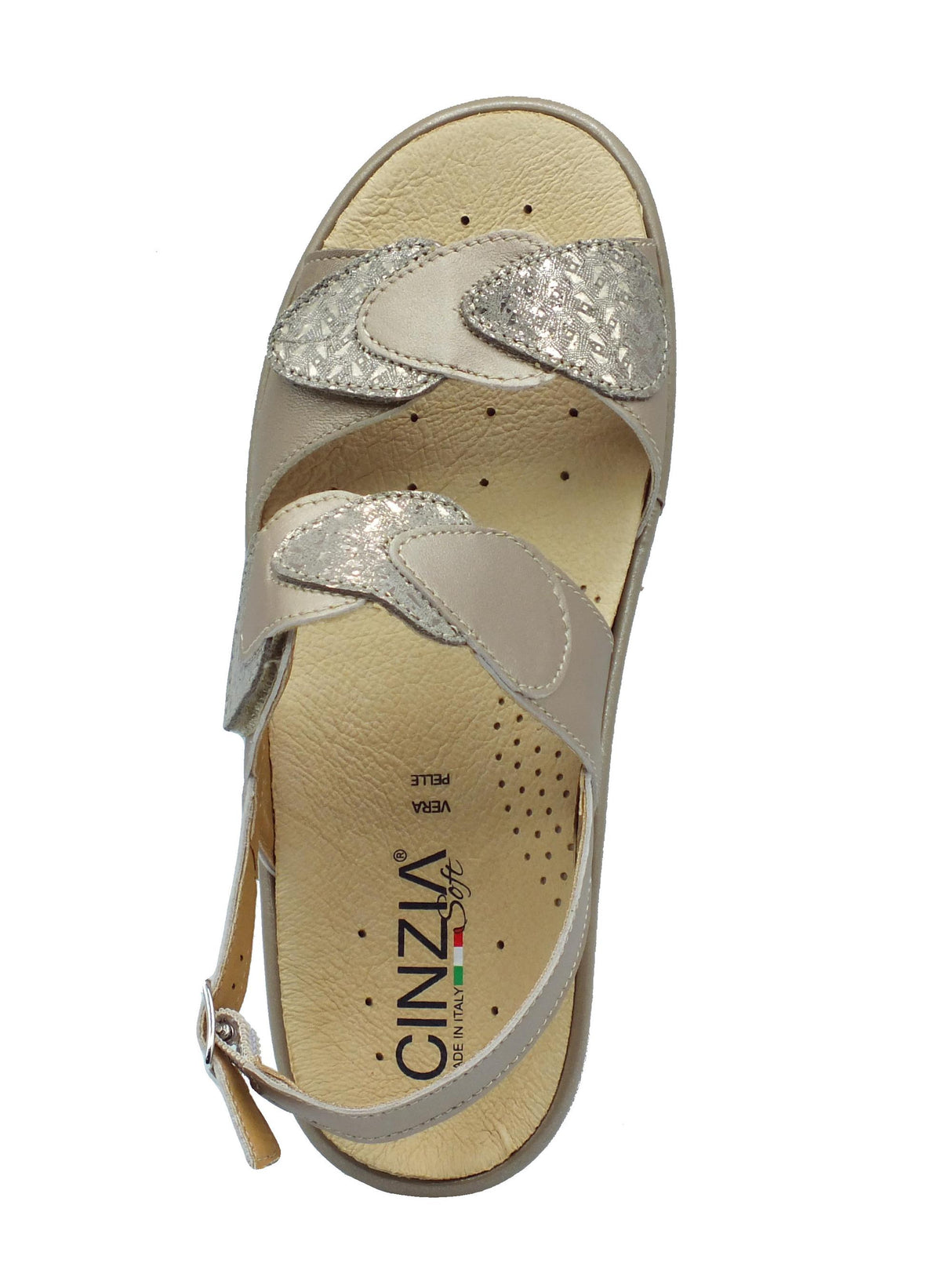 Cinzia Soft Cinzia Soft IO12632 Oro Sandali Confort Donna in pelle zeppa media doppio stretch e fibbia Oro