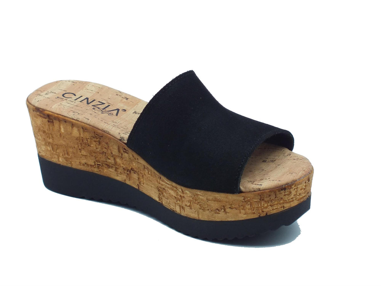 Cinzia Soft Cinzia Soft IAF53323 Nero Sandali scalsati per Donna con zeppa alta in nabuk Nero