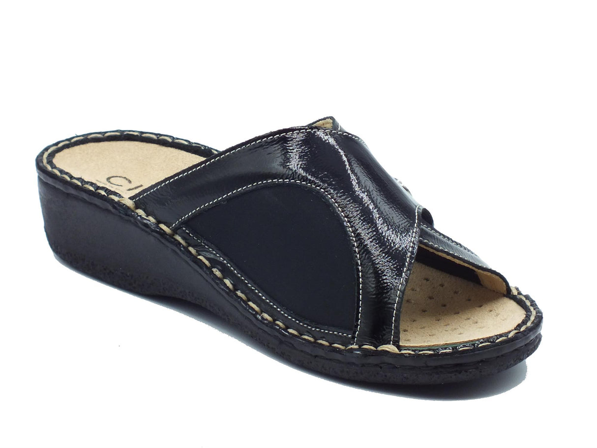 Cinzia Soft Cinzia Soft IM24200 Nero Ciabatte per Donna in pelle e tessuto elasticizzato con strappo Nero
