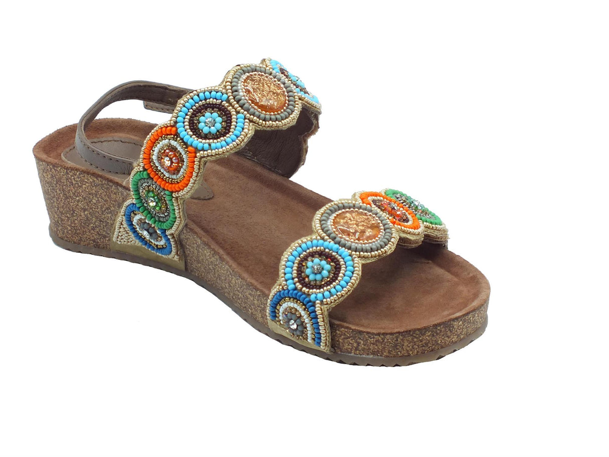 Cinzia Soft Cinzia Soft IT1014 Taupe Multi Sandali per Donna con perline multicolore zeppa bassa Taupe Multi