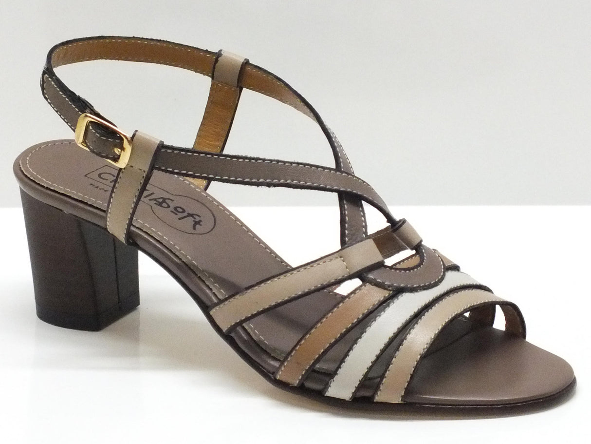 Cinzia Soft Sandali Cinzia Soft in pelle multicolore marrone e beige con tacco Beige