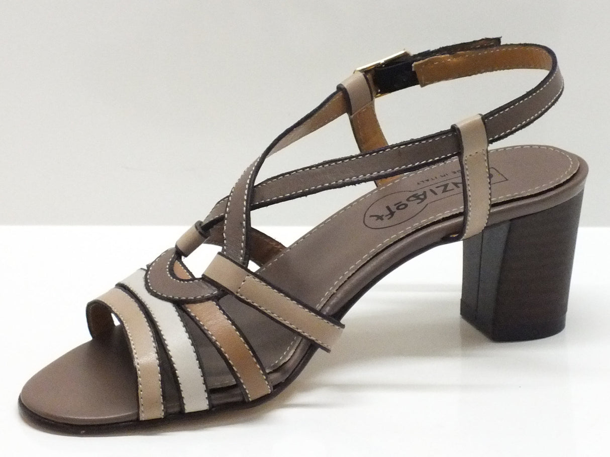 Cinzia Soft Sandali Cinzia Soft in pelle multicolore marrone e beige con tacco Beige