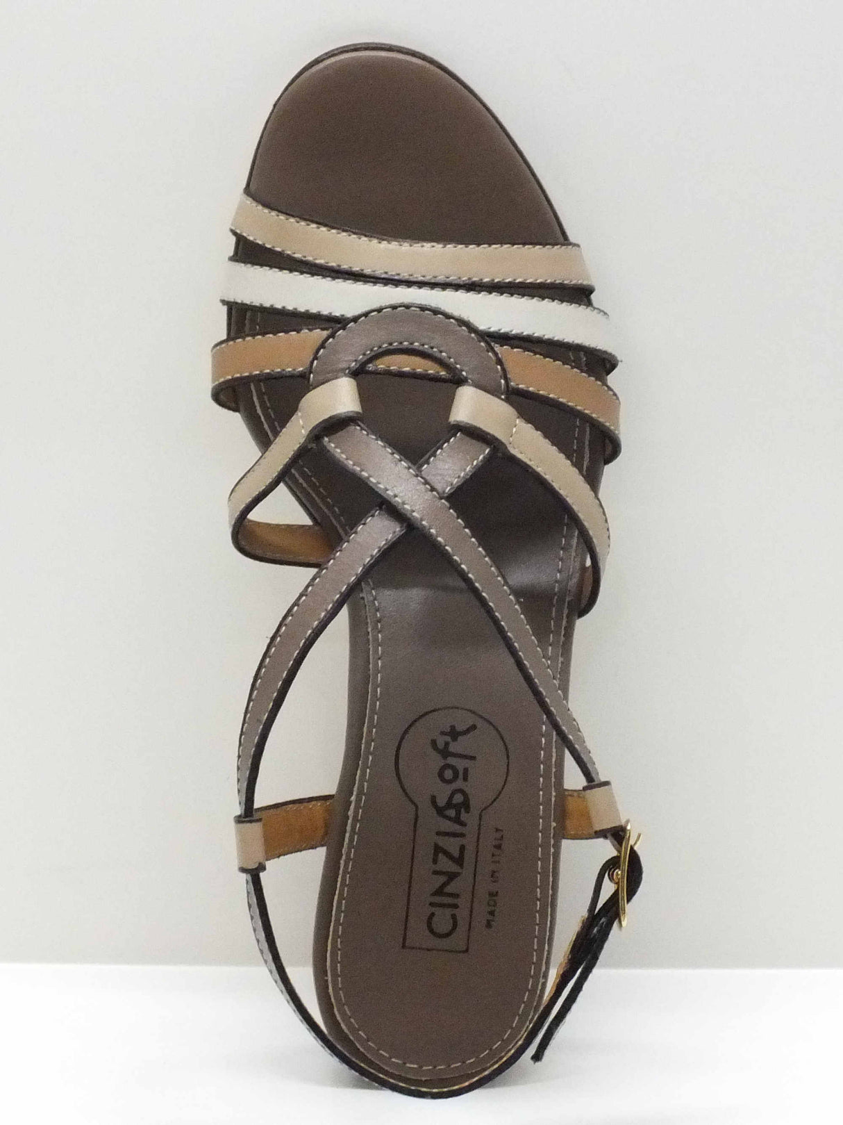 Cinzia Soft Sandali Cinzia Soft in pelle multicolore marrone e beige con tacco Beige