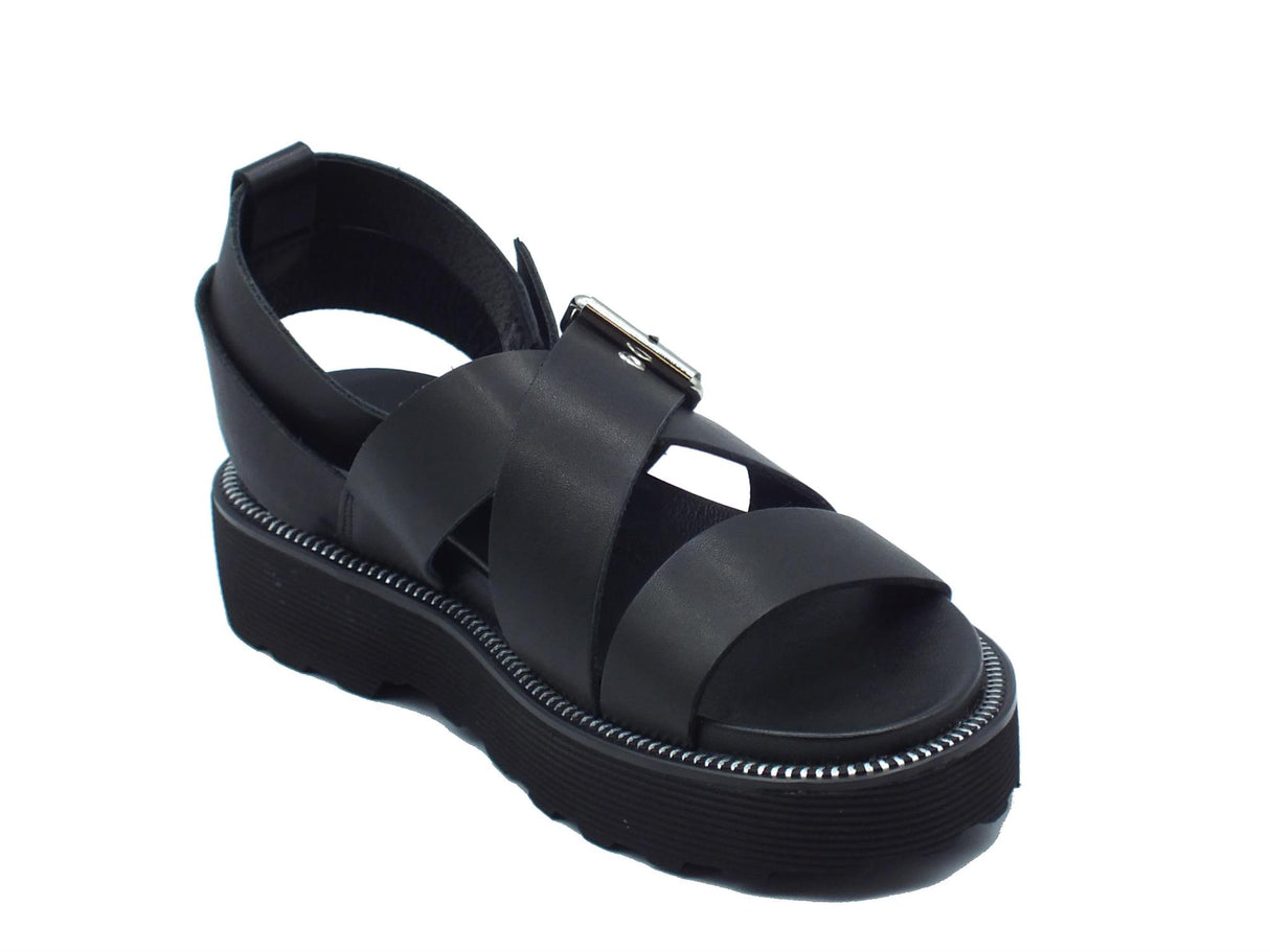 CULT CULT Sandali zeppa bassa Donna CLW344200 Ziggy Leather Black pelle nero Black