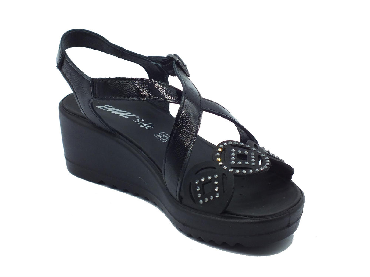 ENVAL Soft ENVAL Soft 5781200 Naplak Nero Sandali Confort per Donna in pelle verniciata con zeppa alta Nero