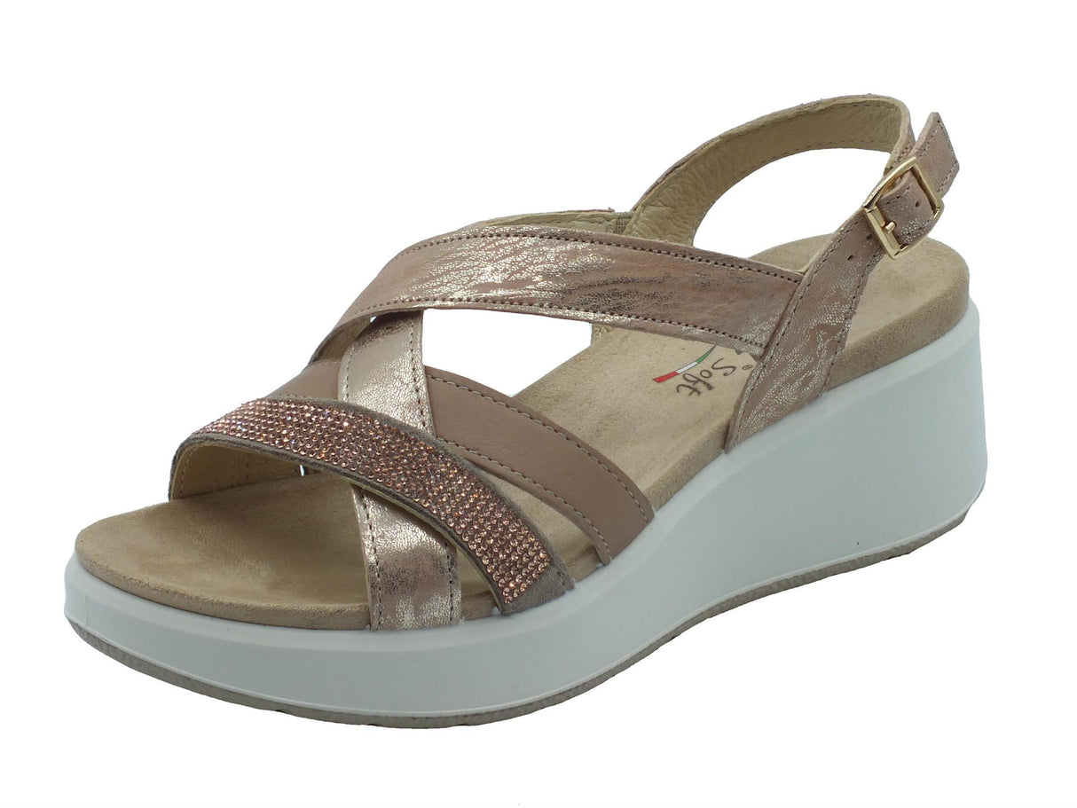 ENVAL Soft ENVAL Soft 5795922 Capra Sabbia Sandali Confort per Donna in pelle con zeppa alta Sabbia