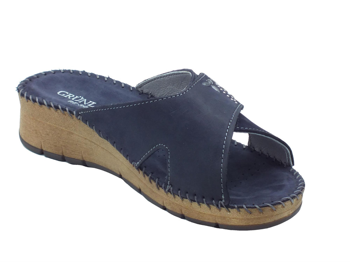 Grunland Grunland Palo CI3610 Blu Ciabatte confort per Donna in pelle con regolazione a strappo Blu