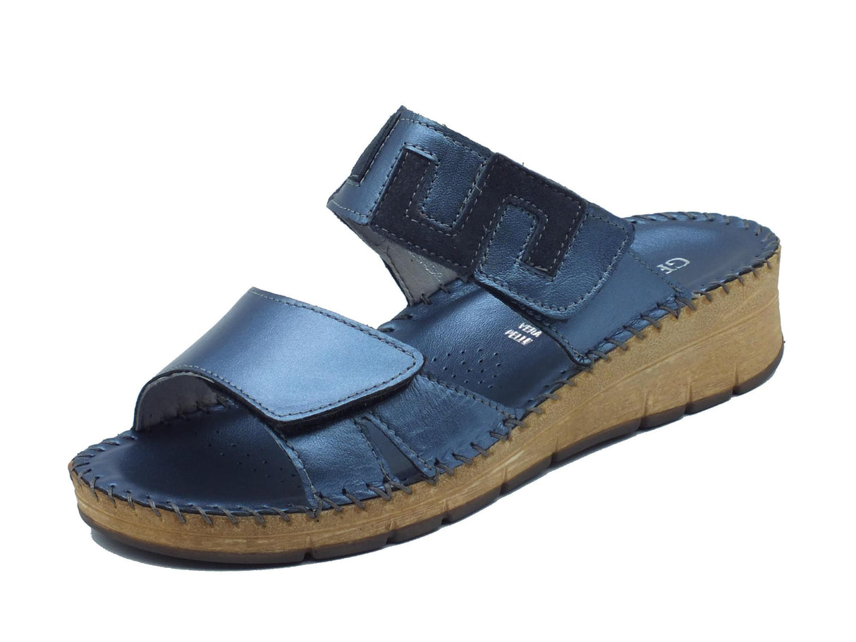Grunland Grunland Palo CI3615 Blu Ciabatte confort per Donna in pelle con doppia regolazione a strappo Blu
