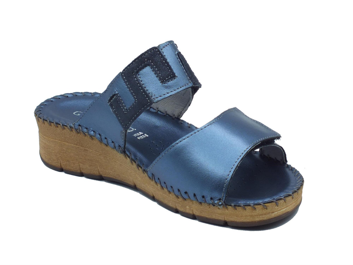 Grunland Grunland Palo CI3615 Blu Ciabatte confort per Donna in pelle con doppia regolazione a strappo Blu