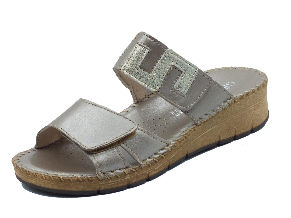 Grunland Grunland Palo CI3615 Platino Ciabatte confort per Donna in pelle con doppia regolazione a strappo Platino