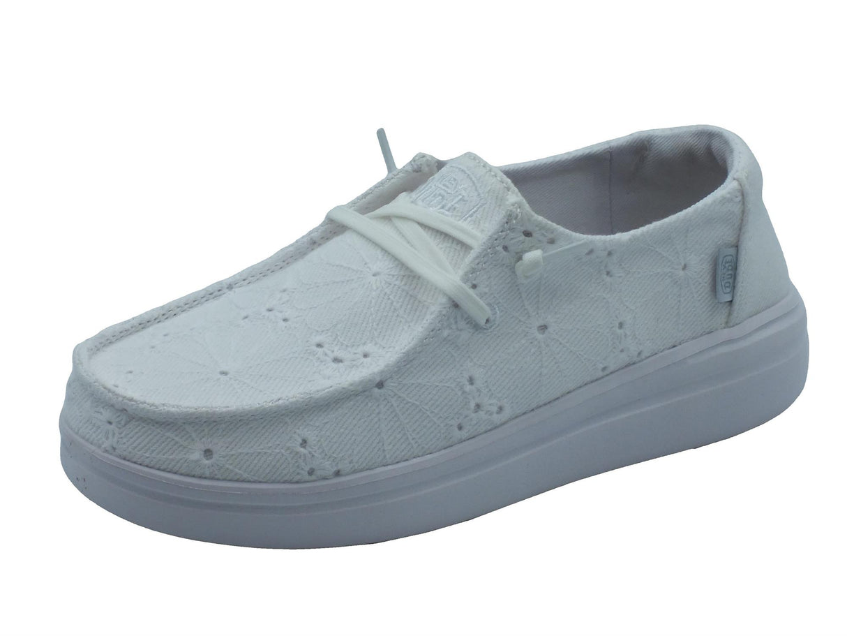 Hey Dude HeyDude 40075-9CT Wendy Rise Eyelet Chapel Bells Scarpe per Donna in tessuto tipo sangallo bianco Chapel Bells