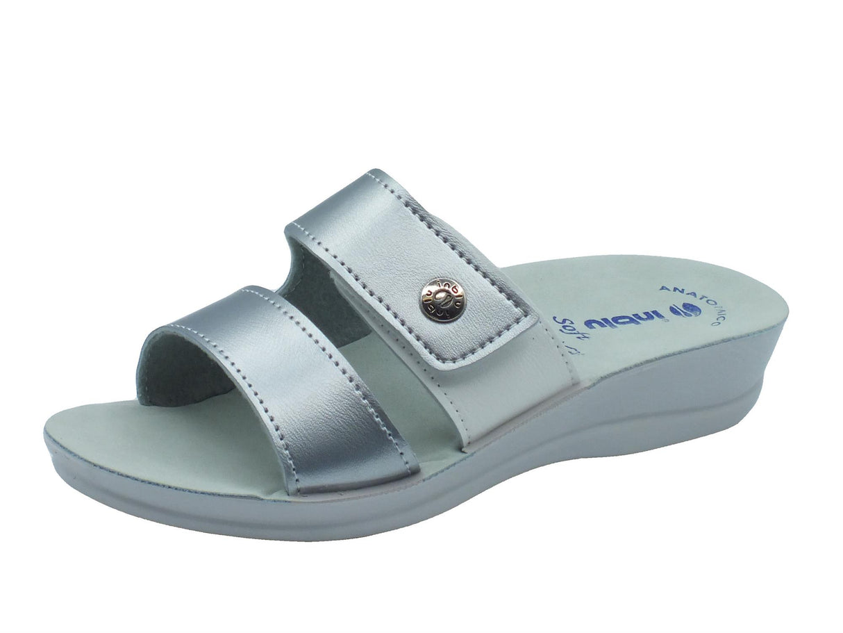 InBlu InBlu VR000063 Argento Ciabatte per Donna in ecopelle con chiusra a strappo e zeppa bassa Argento