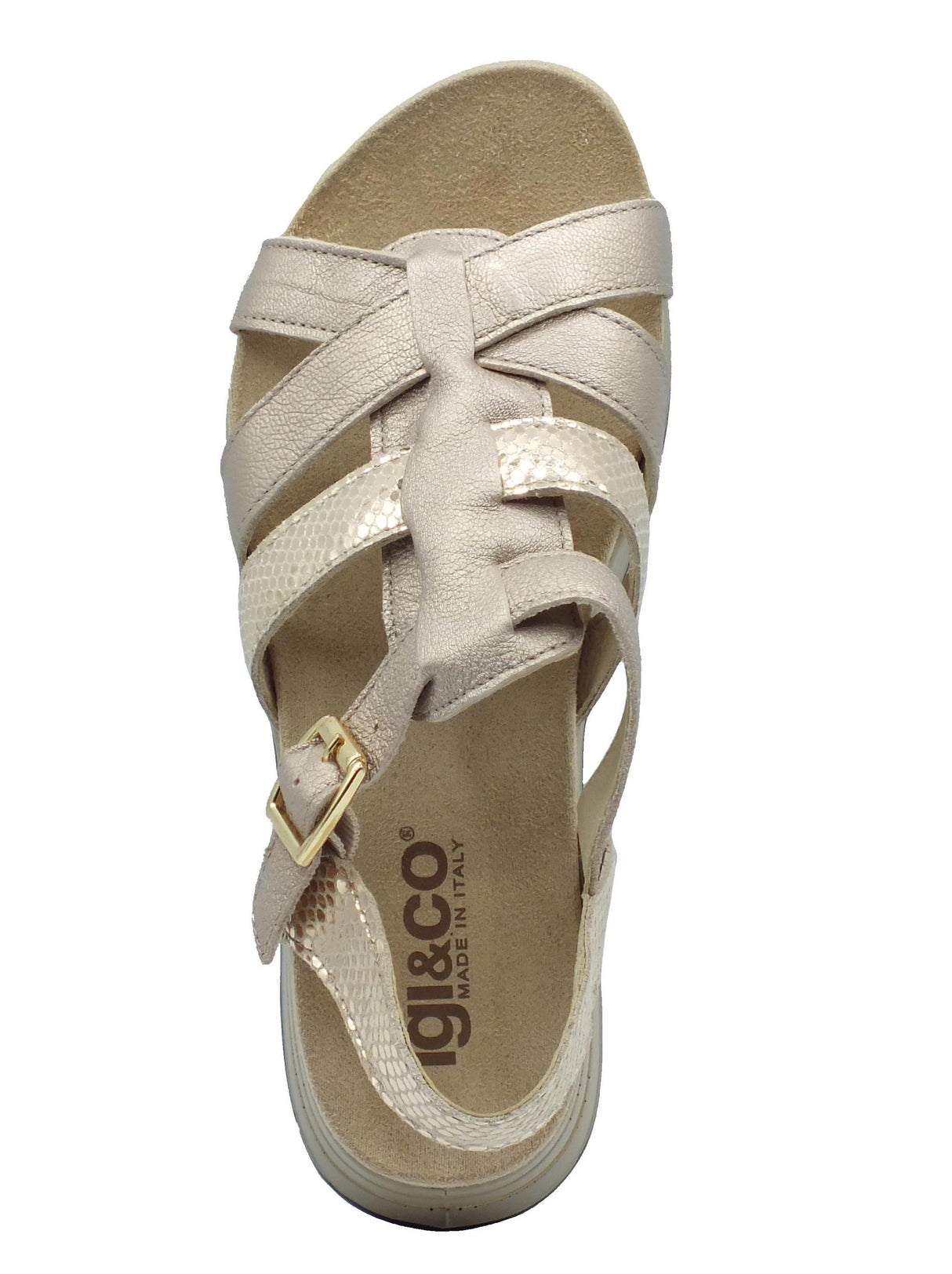 Igi&Co Igi&Co 5678944 Capra Champagne Sandali per Donna in pelle con fibietta e zeppa media Champagne