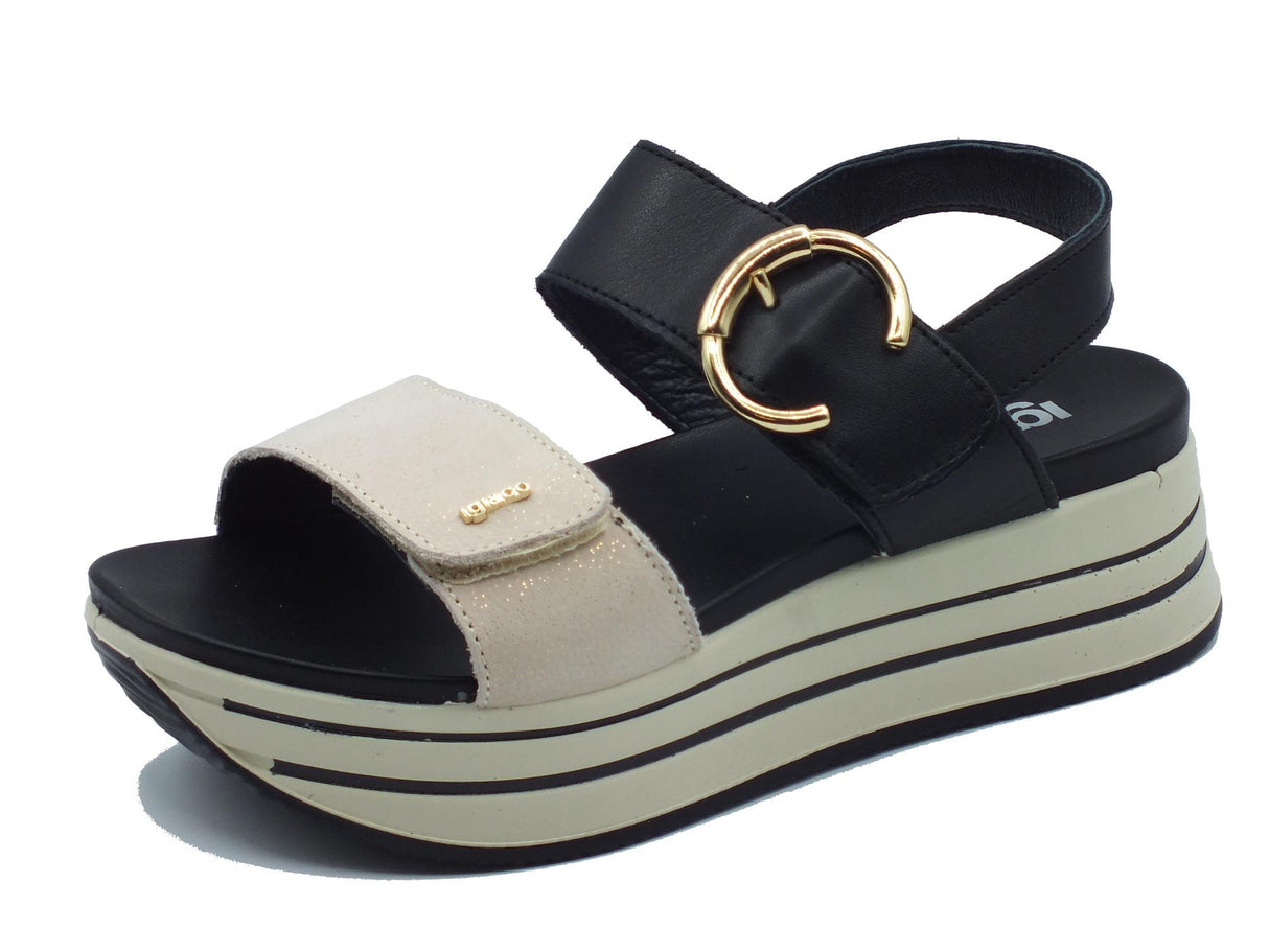 Igi&Co Igi&Co 5679155 Nabuk Nappa Nero Sandali per Donna in pelle con zeppa alta e doppio strappo Nero