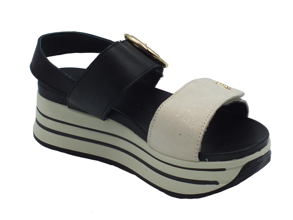 Igi&Co Igi&Co 5679155 Nabuk Nappa Nero Sandali per Donna in pelle con zeppa alta e doppio strappo Nero