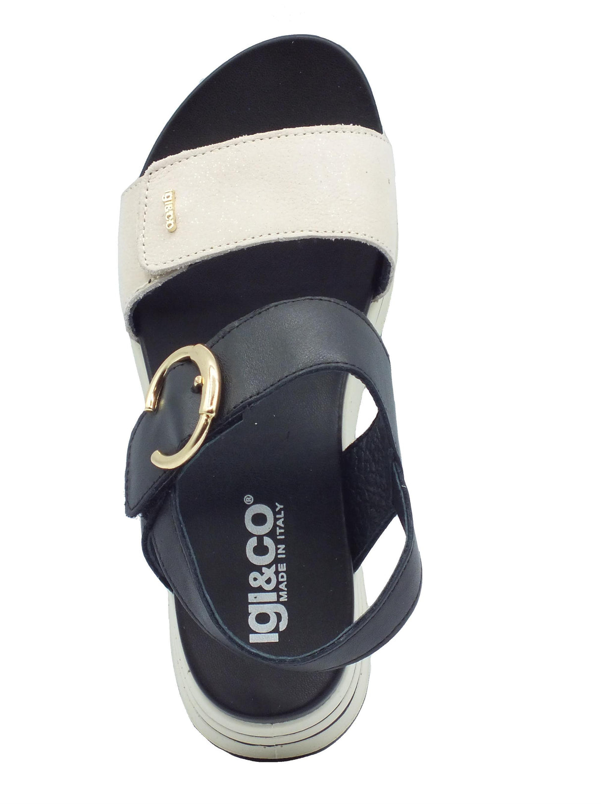 Igi&Co Igi&Co 5679155 Nabuk Nappa Nero Sandali per Donna in pelle con zeppa alta e doppio strappo Nero