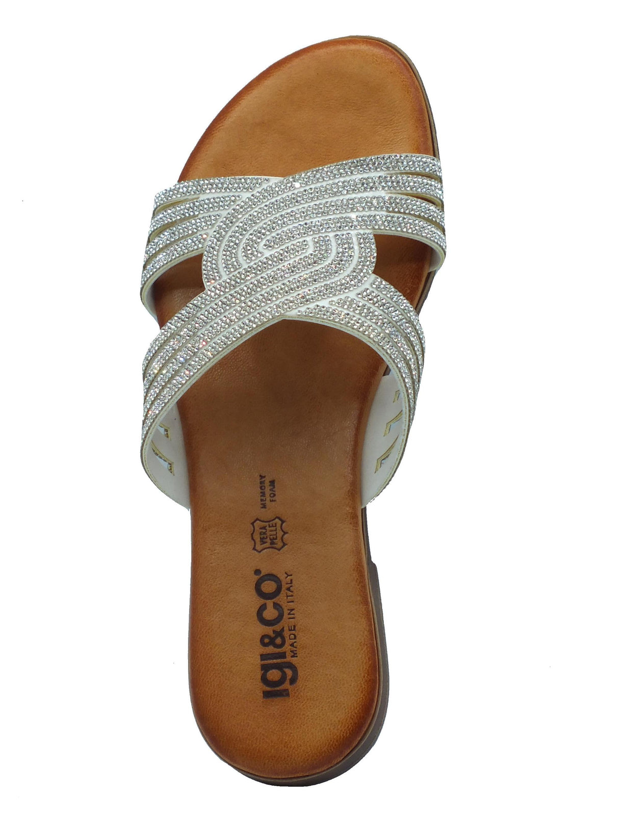 Igi&Co Igi&Co 5682444 London Latte Sandali Scalsati per Donna in pelle con brillantini argento tacco basso Latte