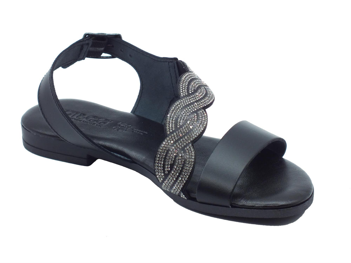 Igi&Co Igi&Co 5682600 Vitello Nero Sandali per Donna in pelle con brillantini argento tacco basso Nero