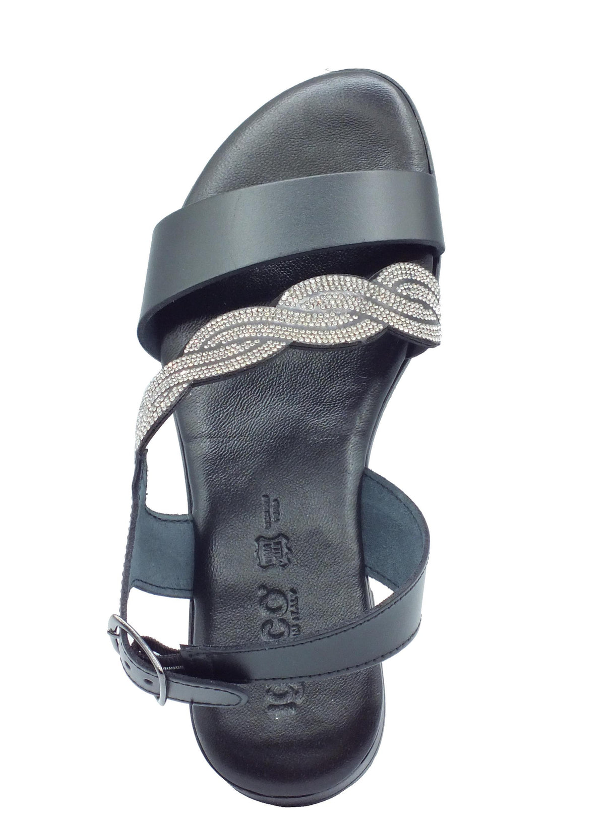 Igi&Co Igi&Co 5682600 Vitello Nero Sandali per Donna in pelle con brillantini argento tacco basso Nero