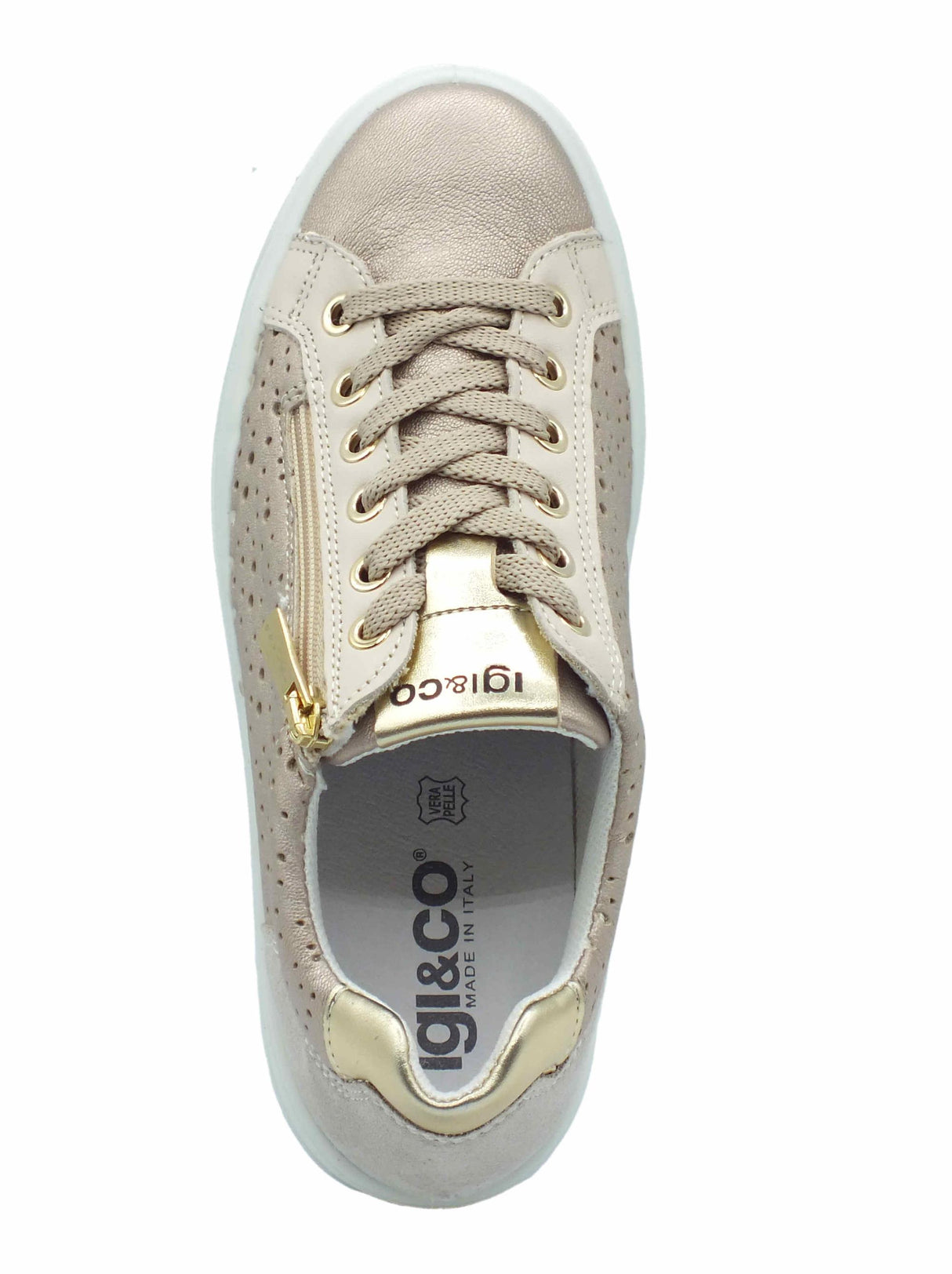Igi&Co Igi&Co 5658222 Capra Met Wash Champagne Sneakers confort per Donna in pelle con lacci e lampo champagne