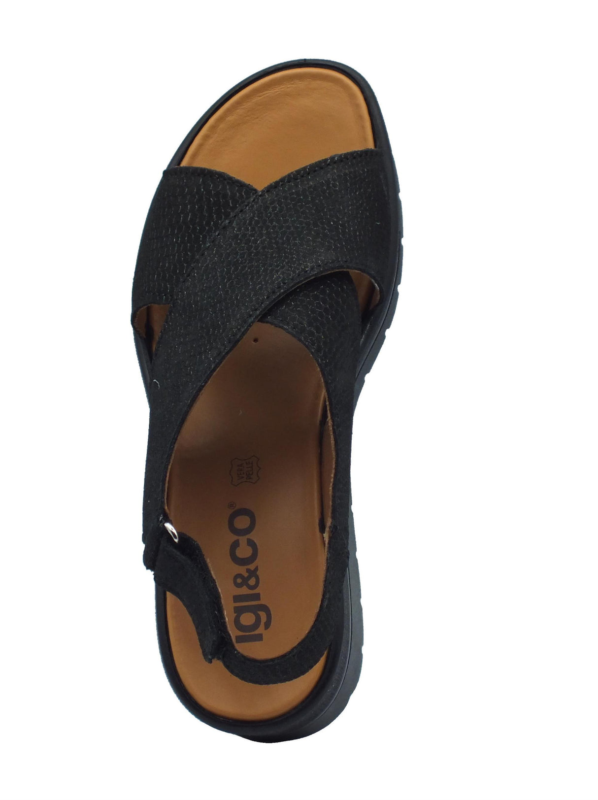 Igi&Co Igi&Co 5667300 Nabuk Nero Sandali per Donna in pelle squamata con zeppa alta Nero