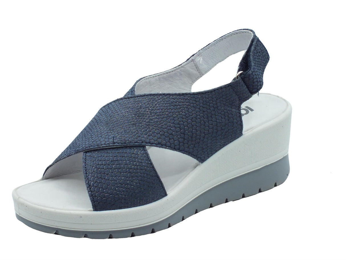 Igi&Co Igi&Co 5667322 Nabuk Blu Sandali per Donna in pelle squamata con zeppa alta Blu