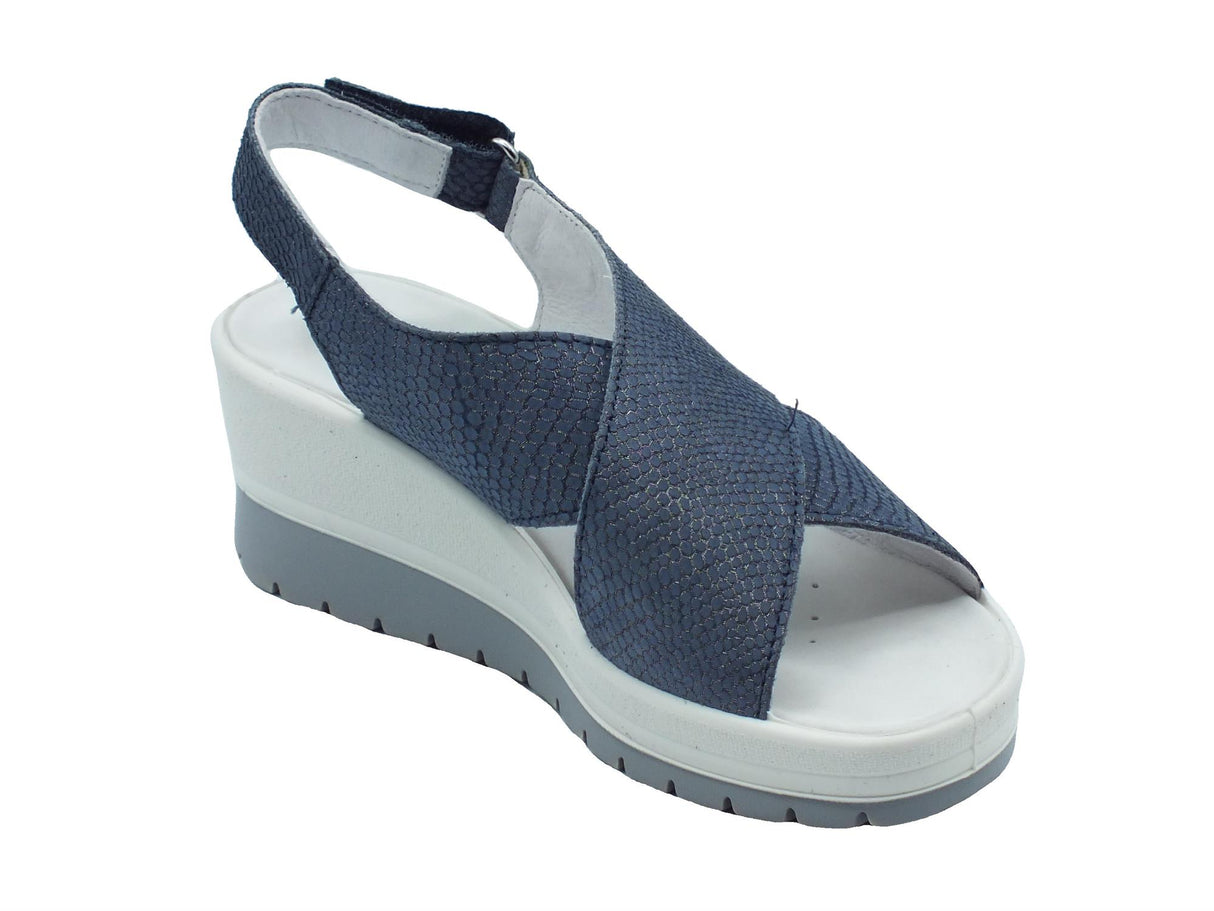 Igi&Co Igi&Co 5667322 Nabuk Blu Sandali per Donna in pelle squamata con zeppa alta Blu