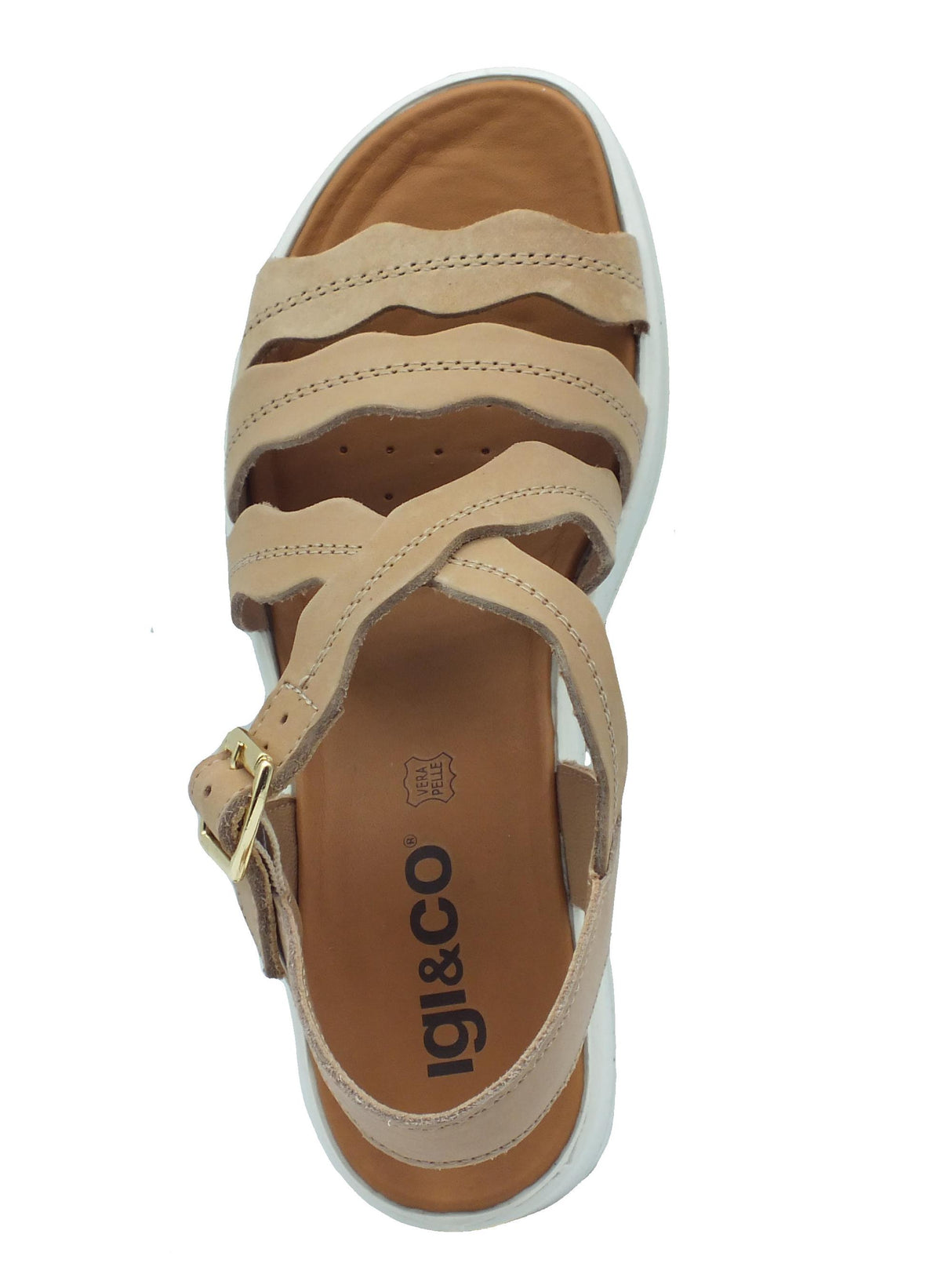 Igi&Co Igi&Co 5668522 Nabuk Liscio Beige Sandali per Donna in pelle con zeppa alta con fibietta Beige