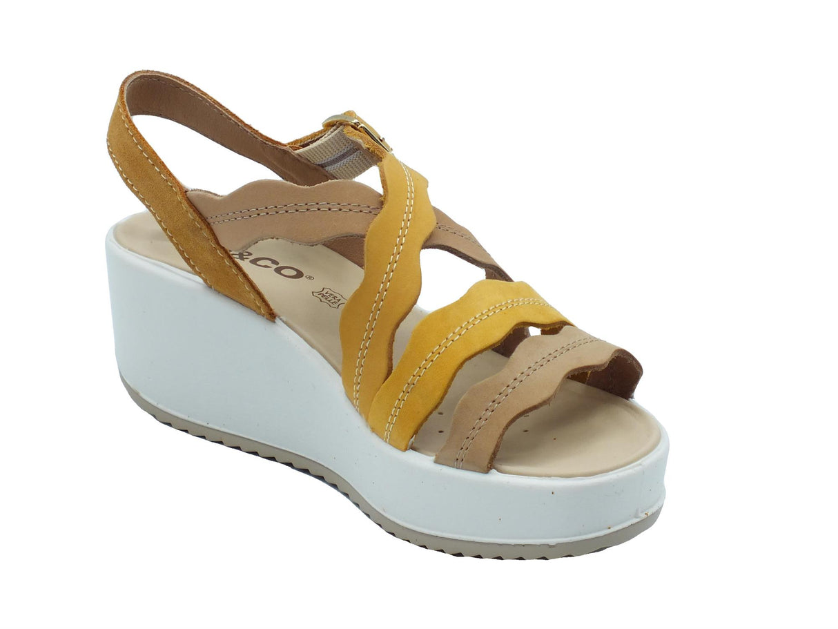Igi&Co Igi&Co 5668533 Nabuk Liscio Giallo Beige Sandali per Donna con zeppa alta con fibietta Giallo Beige