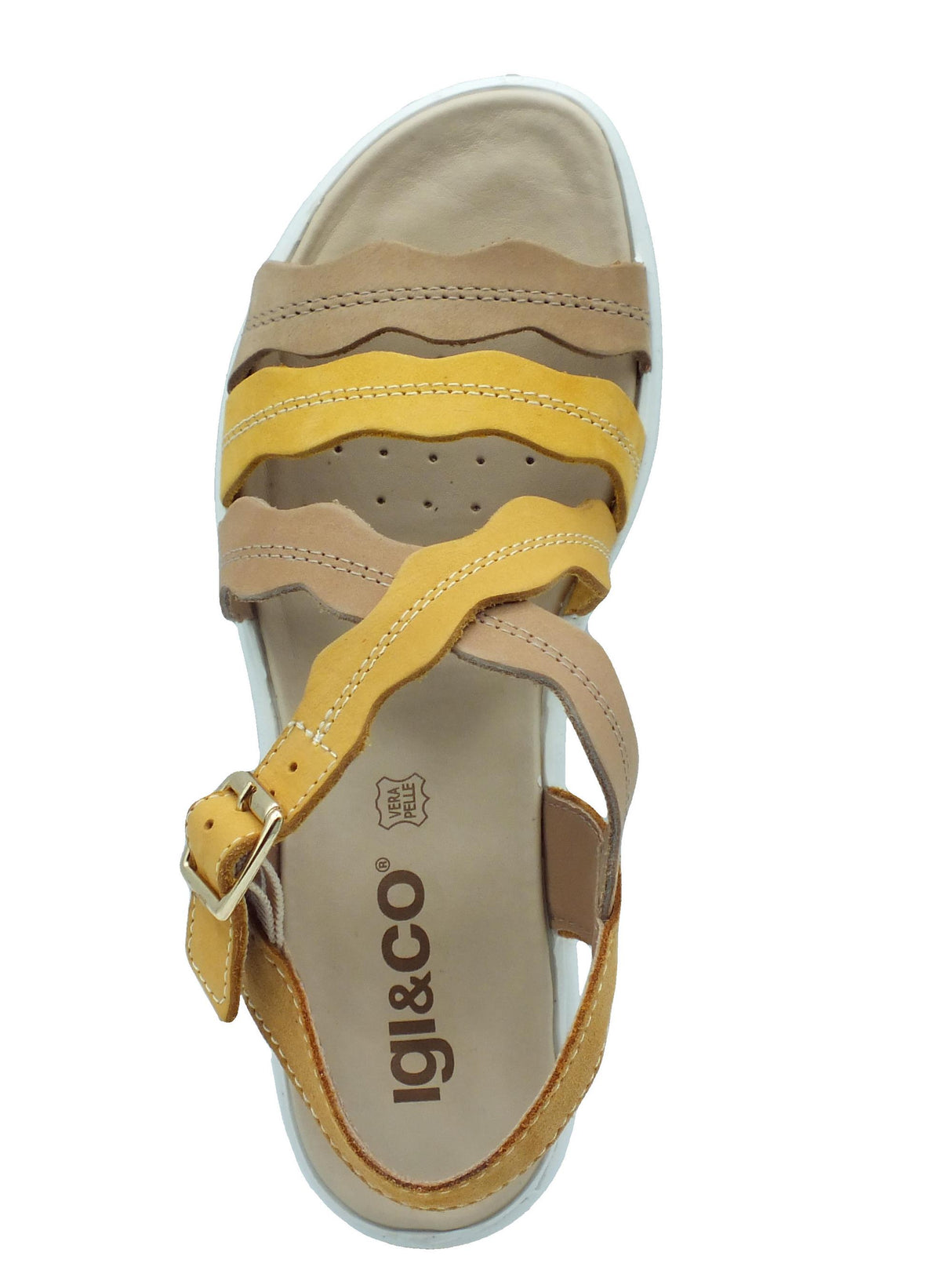 Igi&Co Igi&Co 5668533 Nabuk Liscio Giallo Beige Sandali per Donna con zeppa alta con fibietta Giallo Beige