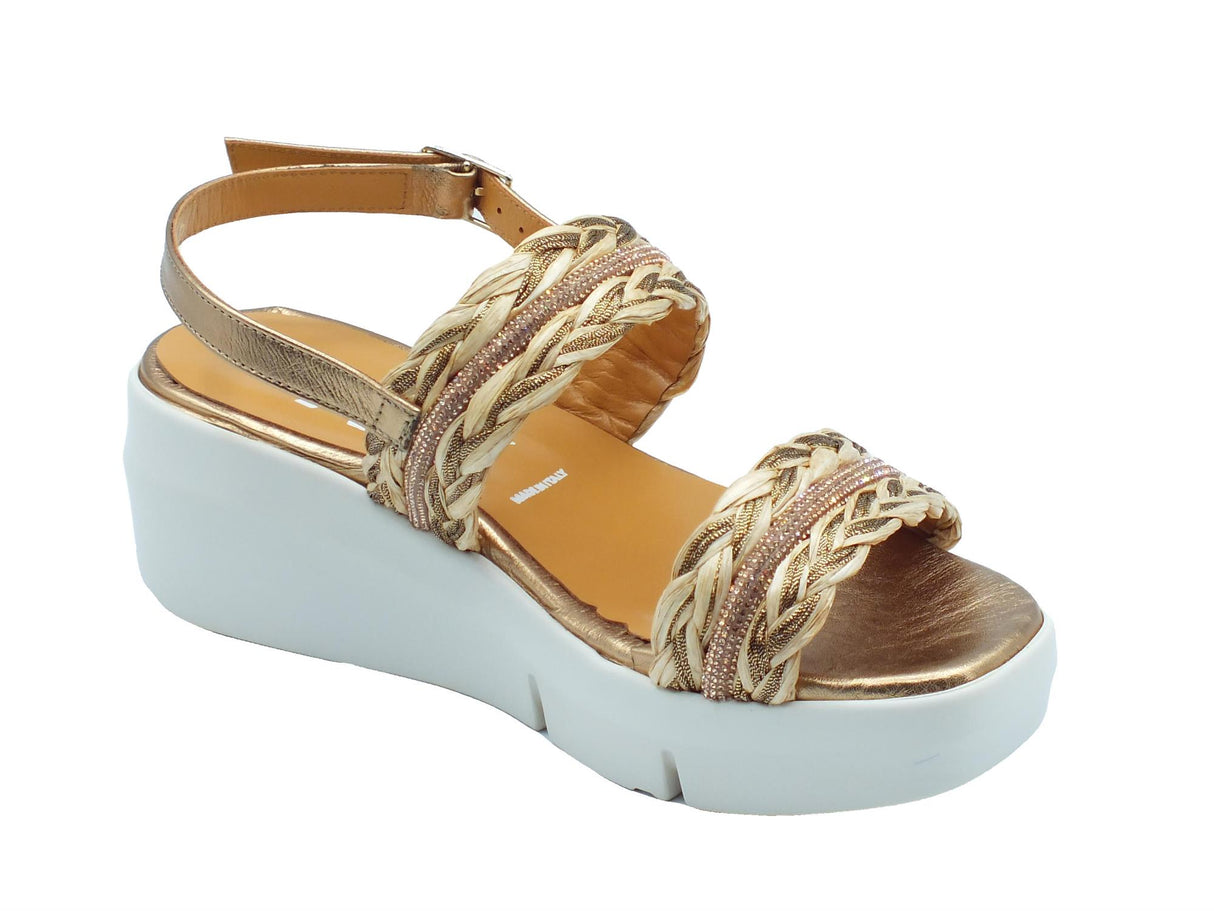 Melluso Melluso R80115 Ischia Nude Sandali per Donna in tessuto rosa con zeppa alta Ischia Nude