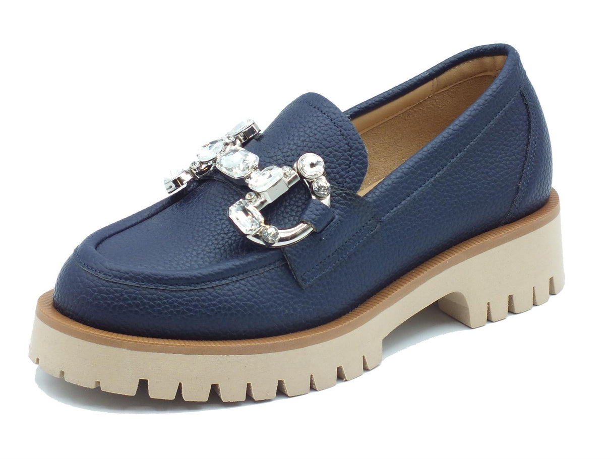 Nacrèe Nacrèe 631R070 Cerv Blu Mocassini eleganti per Donna modello classico in ecopelle con zeppa media Blu