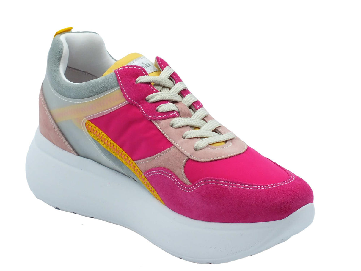 Nero Giardini NeroGiardini E306382D Velour Fuxia Sneakers per Donna in pelle e tessuto zeppa media Fuxia
